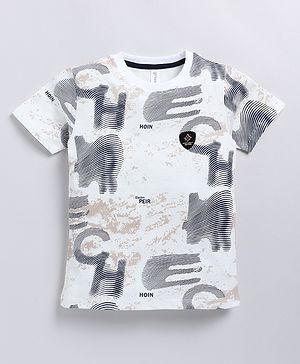 giniekids Cotton Half Sleeves Alphabets Printed Tee - Navy Blue