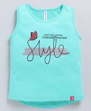 giniekids Cotton Blend Sleeveless Style Text Printed Vest - Aqua Blue