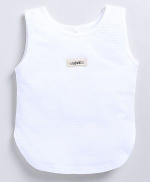 giniekids Cotton Sleeveless Love Text Patch Detailed Vest - White