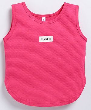 giniekids Cotton Sleeveless Love Text Patch Detailed Vest - Rani Pink