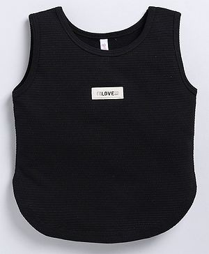 giniekids Cotton Sleeveless Love Text Patch Detailed Vest - Black