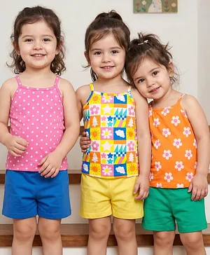 Babyhug 100% Cotton Single Jersey Knit Slips
                      With Polka Dots & Floral Print Pack Of 3 -
                      Pink Orange & Yellow