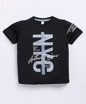 giniekids Viscose Rayon Half Sleeves NYC Text Printed Tee - Black