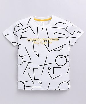 giniekids Cotton Blend Half Sleeves Abstract Printed Tee - Off White