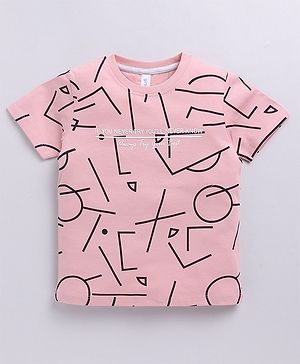 giniekids Cotton Blend Half Sleeves Always Try Your Best Text & Abstract Printed Tee - Dusty Pink