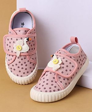 Cute Walk by Babyhug Velcro Closure Casual Shoes with Floral Print & Applique - Pink