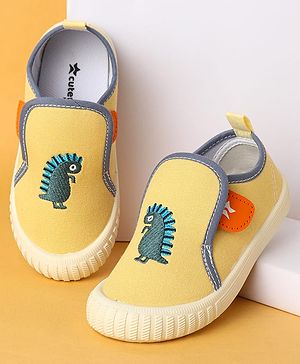 Cute Walk by Babyhug Velcro Closure Casual Shoes with Dino Embroidery - Yellow
