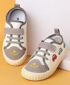 Cute Walk by Babyhug Velcro Closure Casual Shoes with Vehicle Design - Grey