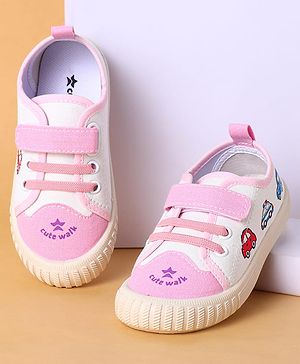 Cute Walk by Babyhug Velcro Closure Casual Shoes with Vehicle Design - Pink