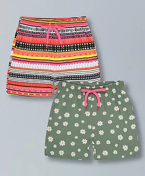 Plum Tree Pure Cotton Pack Of 2
                              Floral & Abstract Printed Shorts -
                              Green & White