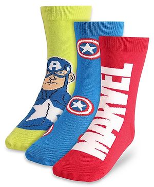 Pine Kids Marvel Knit Antibacterial Socks With Avenger Graphics Pack Of 3 - Red Blue & Green