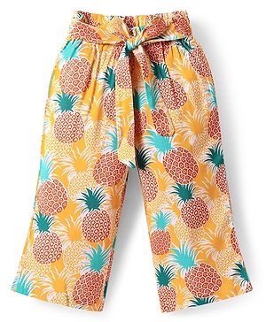 CrayonFlakes Rayon Pineapple Printed Belted Palazzo - Yellow