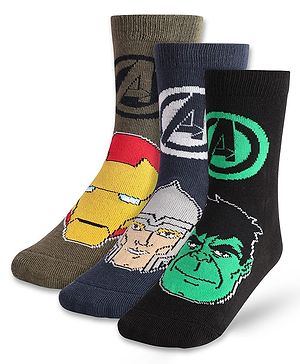 Pine Kids Marvel Knit Antibacterial Socks With Avengers Graphics Pack Of 3 -  Black Navy Blue & Brown