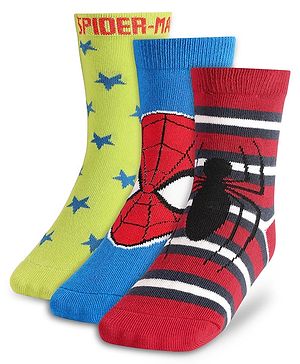 Pine Kids Knit Antibacterial Socks With Spider Man Graphics Pack Of 3 - Red Blue & Green