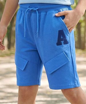 Pine Kids Looper Knit Knee Length Shorts with Patch Detailing - Blue