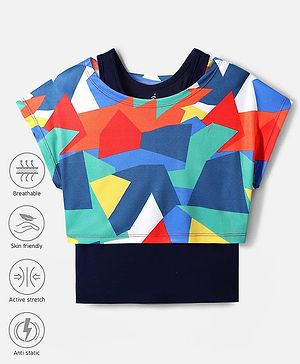 Pine Active Half Sleeves Super Stretch Crop Top & Inner T-Shirt - Blue & Black