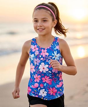 Pine Active Knit Sleeveless Tank T-Shirt With Floral Print - Blue