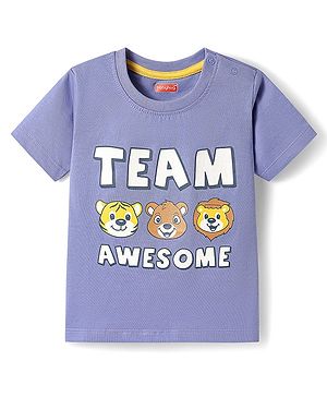 Babyhug Cotton Knit Half Sleeves T-Shirt with Team Awesome  Print - Purple