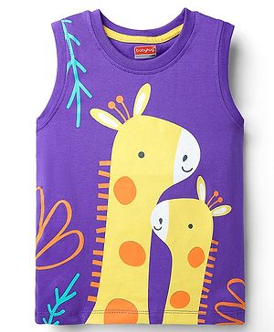 Babyhug Cotton Knit Sleeveless Tank T-Shirt With Animal Graphics - Purple