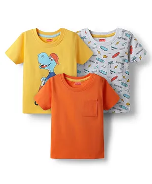 Babyhug Cotton Knit Half Sleeves T-Shirts with Skating Print Pack of 3 - Yellow Orange & Grey