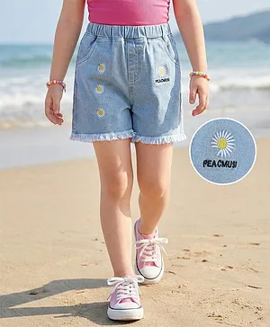 Mark & Mia Denim Knee Length
                              Shorts with Floral Embroidery - Light
                              Blue