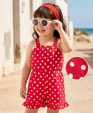 Mark & Mia Woven Sleeveless
                              Jumpsuit With Polka Dots Frill - Red