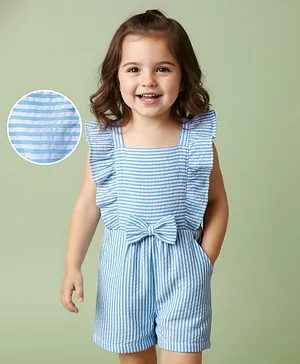 Mark & Mia Sleeveless Striped
                              Jumpsuit With Bow Applique - Light Blue