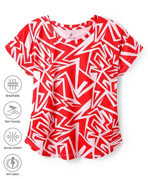 Pine Active
                              Knit Half Sleeves T-Shirt With Abstract
                              Print - Red & White