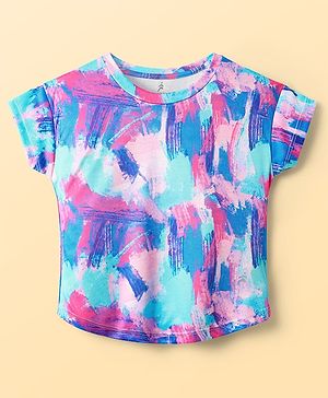 Pine Active Knit Half Sleeves Printed T-Shirt - Blue