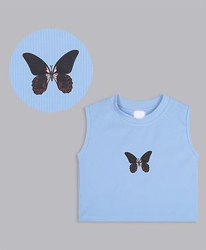 Bolly Lounge Cotton Sleeveless Butterfly Printed Crop Top - Turquoise