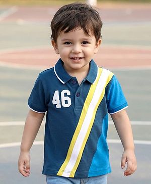 Babyhug Cotton Knit Half Sleeves Cut & Sew Polo T-Shirt With Number Patch Detailing - Navy Blue