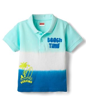 Babyhug 100% Cotton Knit Polo T-Shirt with Beach Theme HD Print - Blue