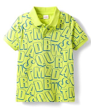 Babyhug Cotton Knit Half Sleeves Polo T-Shirt With Text Print - Limegreen