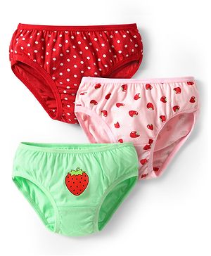 Babyhug 100% Single Jersey Knit Panties With Tropical Theme & Polka Dots Print Pack Of 3 - Red Pink & Light Green