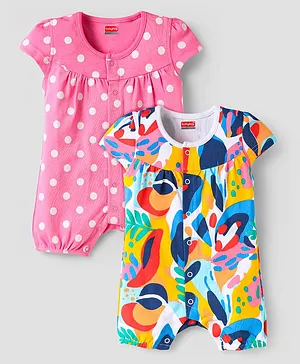 Babyhug Interlock Knit Half Sleeves
                              Romper with Polka Dot & Abstract Print
                              Pack of 2 - Pink & Blue