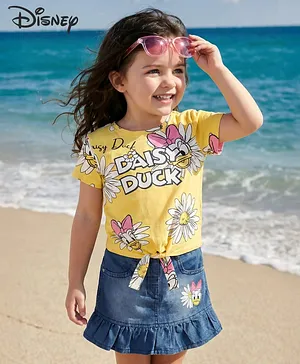 Babyhug Disney Single Jersey Knit
                              Half Sleeves T-Shirt & Skirt with
                              Minnie Mouse Family Graphics & Badge
                              Detailing - Yellow & Blue