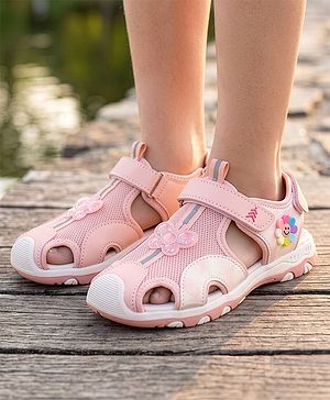 Pine Kids Sandals with Velcro Closure & Butterfly Applique - Pink