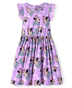 Pine Kids Disney Single Jersey Knit Sleeveless Frock With Minnie Mouse Print -Lavender