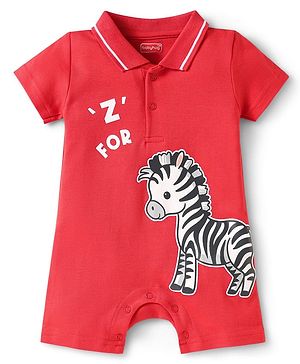 Babyhug 100% Cotton Interlock Knit Half Sleeves Romper With Zebra Print - Red