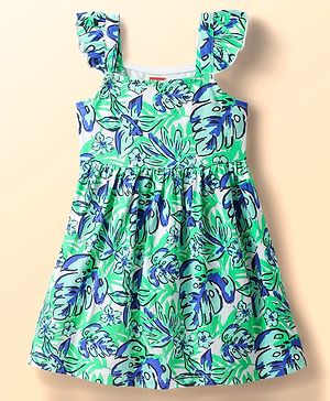 Babyhug Single Jersey Knit Sleeveless Dress With Floral Print - Light Green
