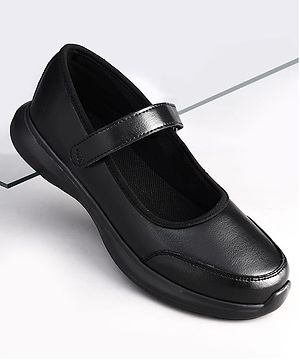 Pine Kids Velcro Closure Solid Color School Shoes - Black
