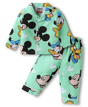 Babyhug Disney Single Jersey Knit Full Sleeves Night Suit With Mickey Mouse Family Print - Sea Green