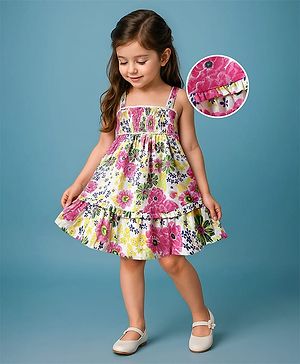 Babyhug Rayon Woven Sleeveless Frock With Floral Print - White
