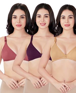 Bella Mama Cotton Elastane Knit Maternity Non Wired Nursing Bra Pack of 3 (Colour May Vary)