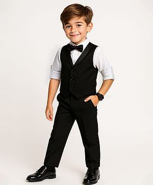 Mark & Mia Cotton Woven Full Sleeves Solid 3 Piece Party Suit With Bow - Black & White