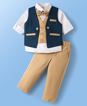 Mark & Mia Cotton Woven Full Sleeves Solid 3 Piece Party Suit With Bow - Multicolor