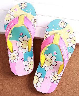 Cute Walk by Babyhug Slip on Flip Flops with Floral Print - Pink