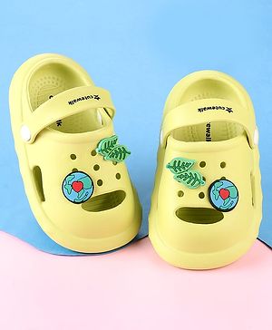 Cute Walk by Babyhug Clogs with Leaves Applique & Back Strap - Lime Green