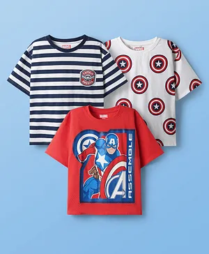 Pine Kids Marvel  Single Jersey Knit Half Sleeve Oversize Drop Shoulder T-Shirts with Avengers Graphics Pack of 3 - Red & White