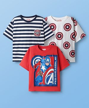 Pine Kids Marvel  Single Jersey Knit Half Sleeve Oversize Drop Shoulder T-Shirts with Avengers Graphics Pack of 3 - Red & White